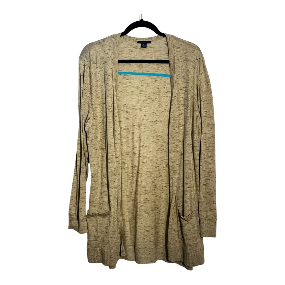Westbound Womens XL Tan Cotton Space Dye Open Front Longline Cardigan Sweater